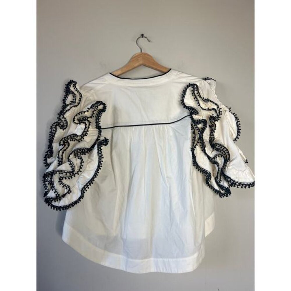 NWT Scarlett Poppies Ruffled Sleeves V Neckline Rose Top White Size: Medium - Picture 7 of 8